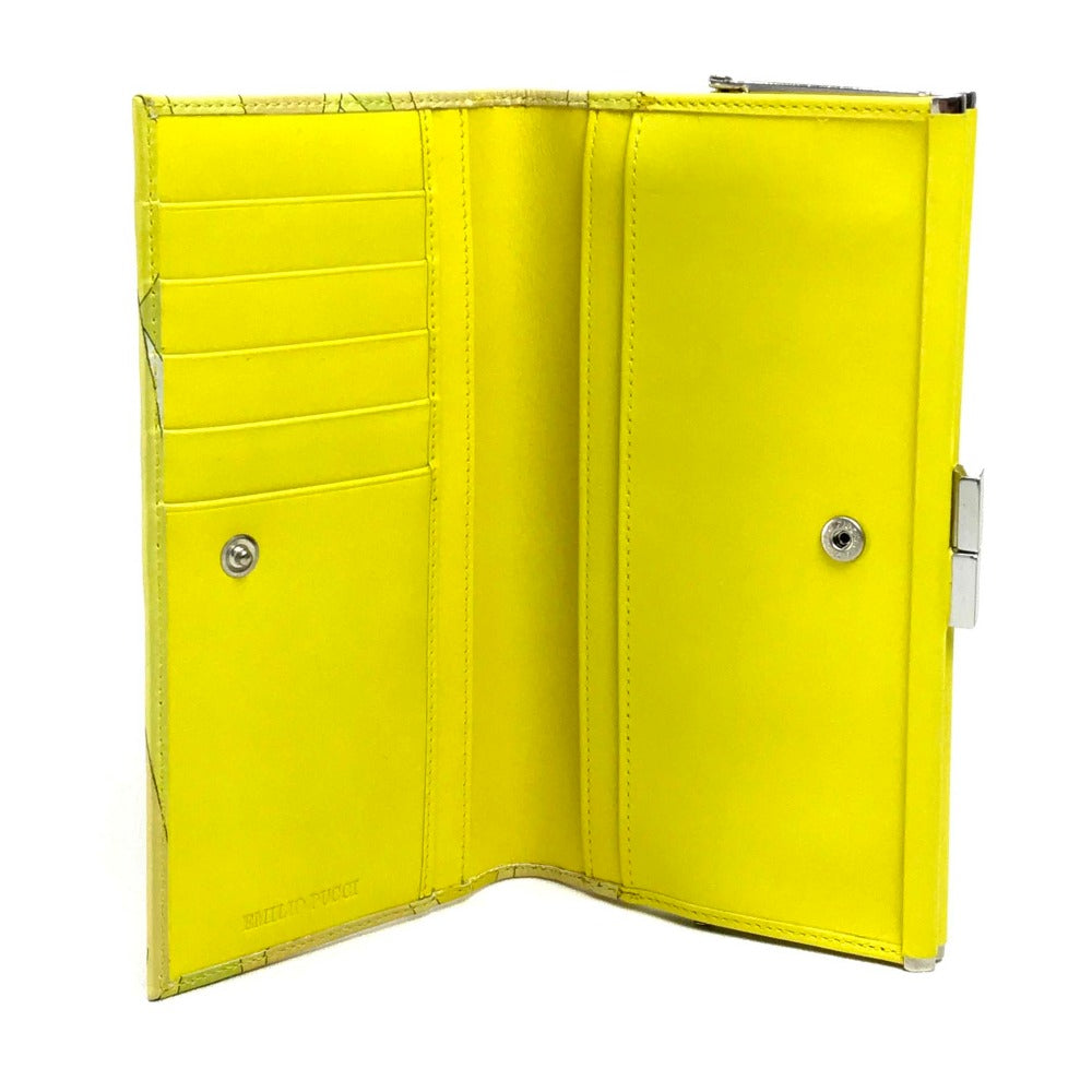 Emilio Pucci Long Wallet Purse Leather Yellow Type Gamaguchi Women