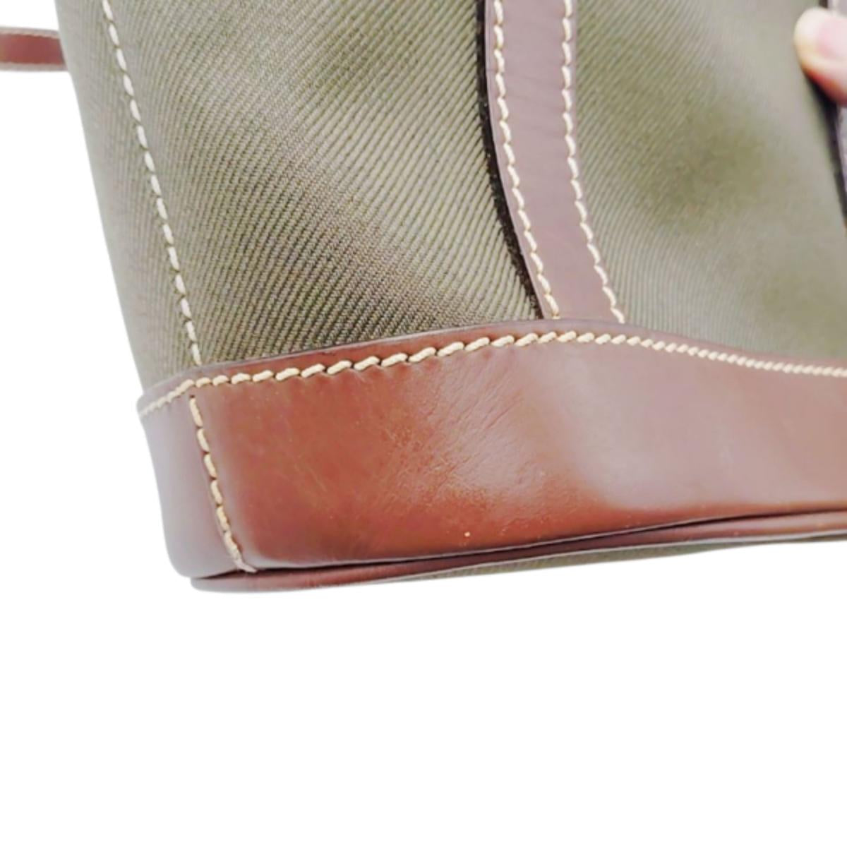 Hunting World Handbag Canvas Green X Brown Drawstring Closure Mini Tote