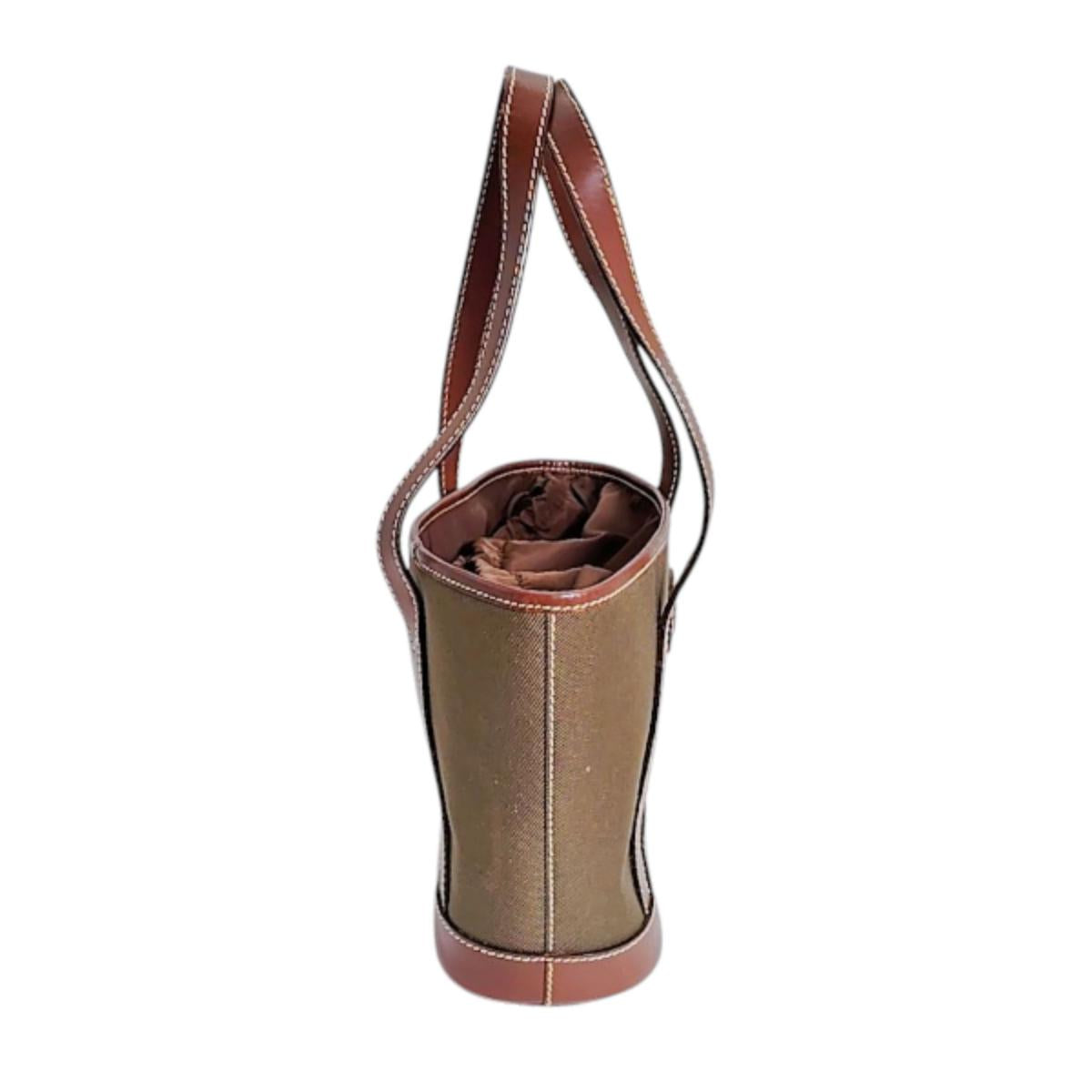 Hunting World Handbag Canvas Green X Brown Drawstring Closure Mini Tote