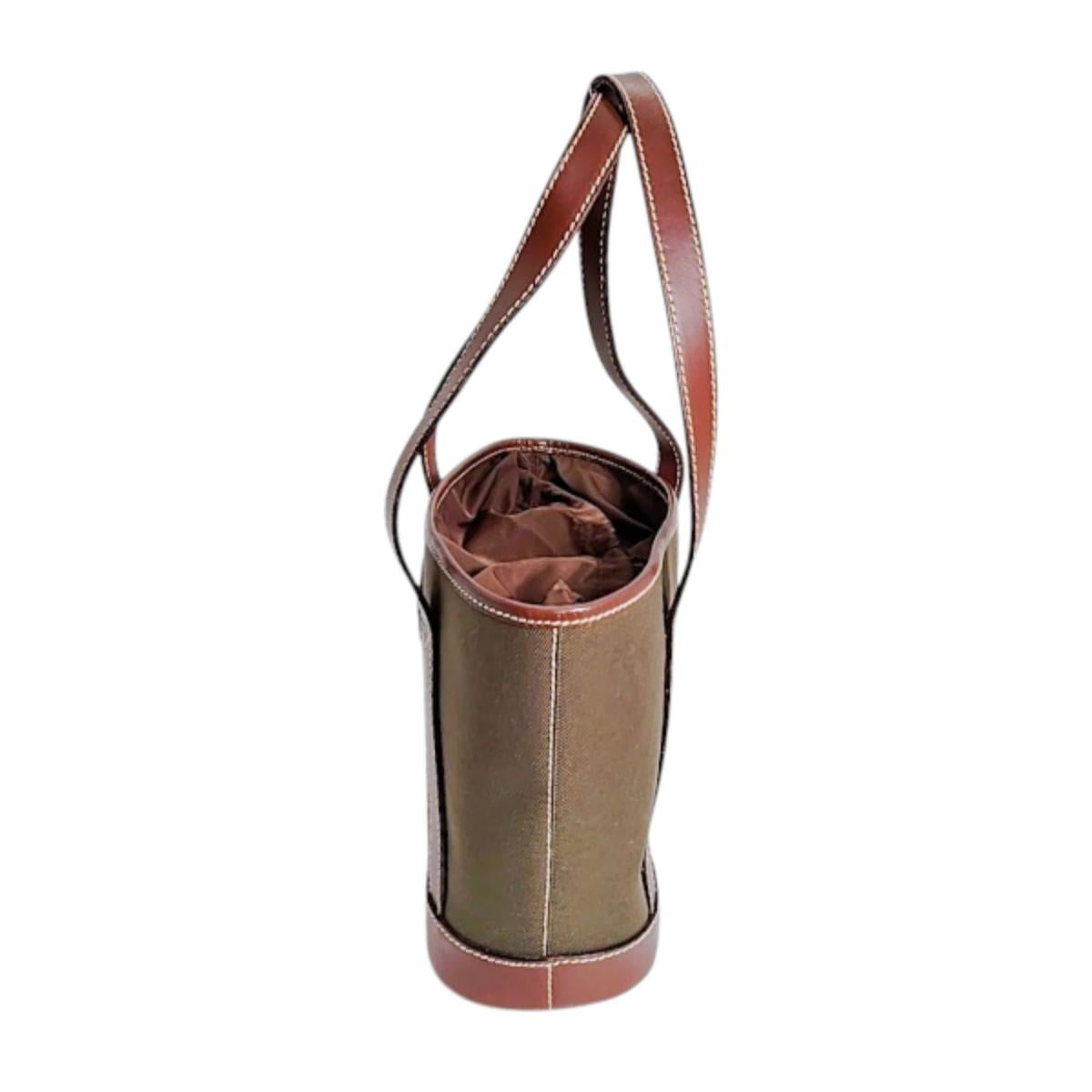 Hunting World Handbag Canvas Green X Brown Drawstring Closure Mini Tote