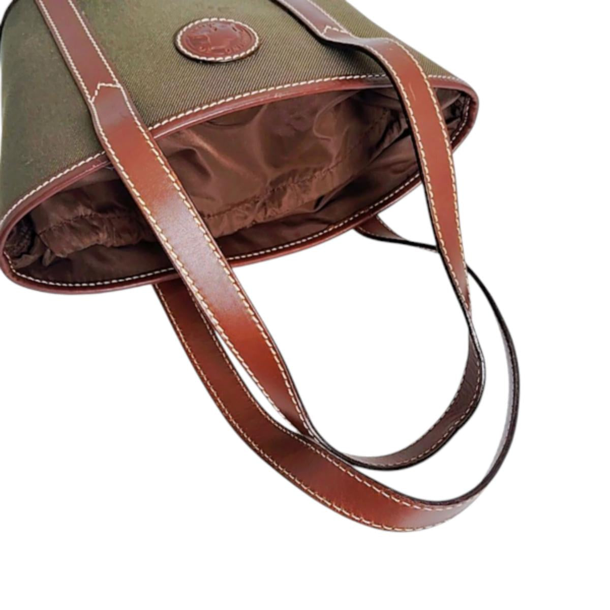 Hunting World Handbag Canvas Green X Brown Drawstring Closure Mini Tote