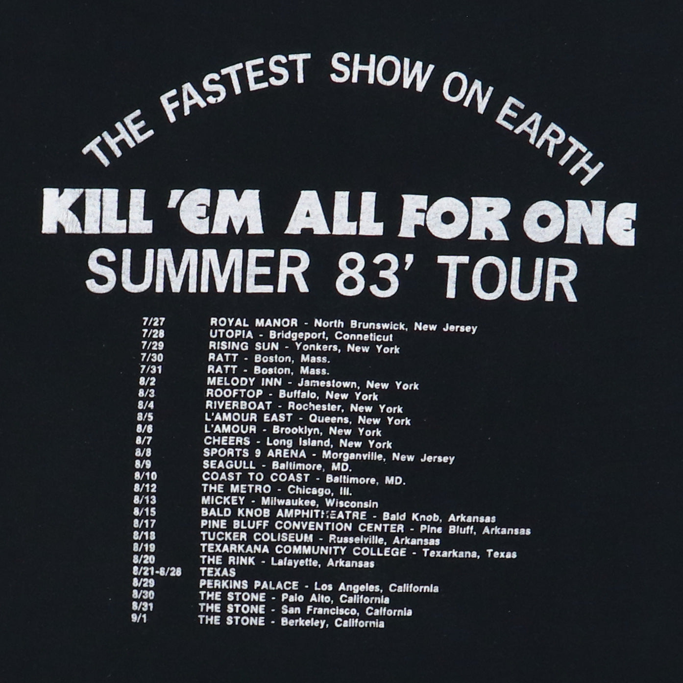 1983 Metallica Raven Kill Em All For One Tour