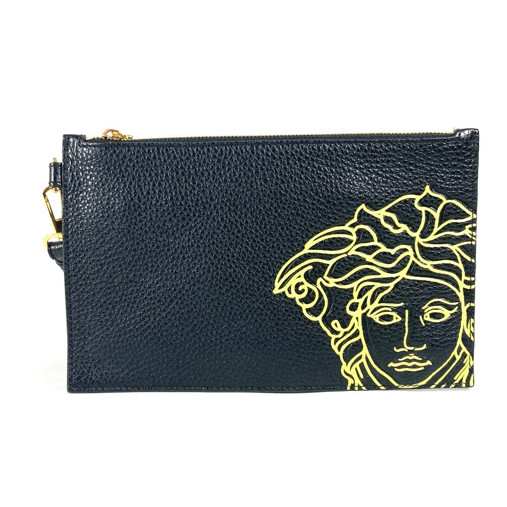 Versace Clutch Bag Leather Black Pouch Bag Logo Medusa Unisex(Unisex)