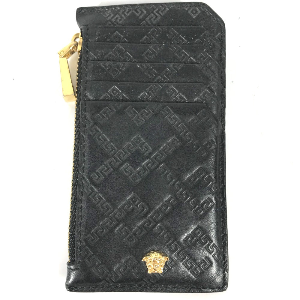 Versace Coin Case Leather Black Wallet Coin Pocket Medusa Mens