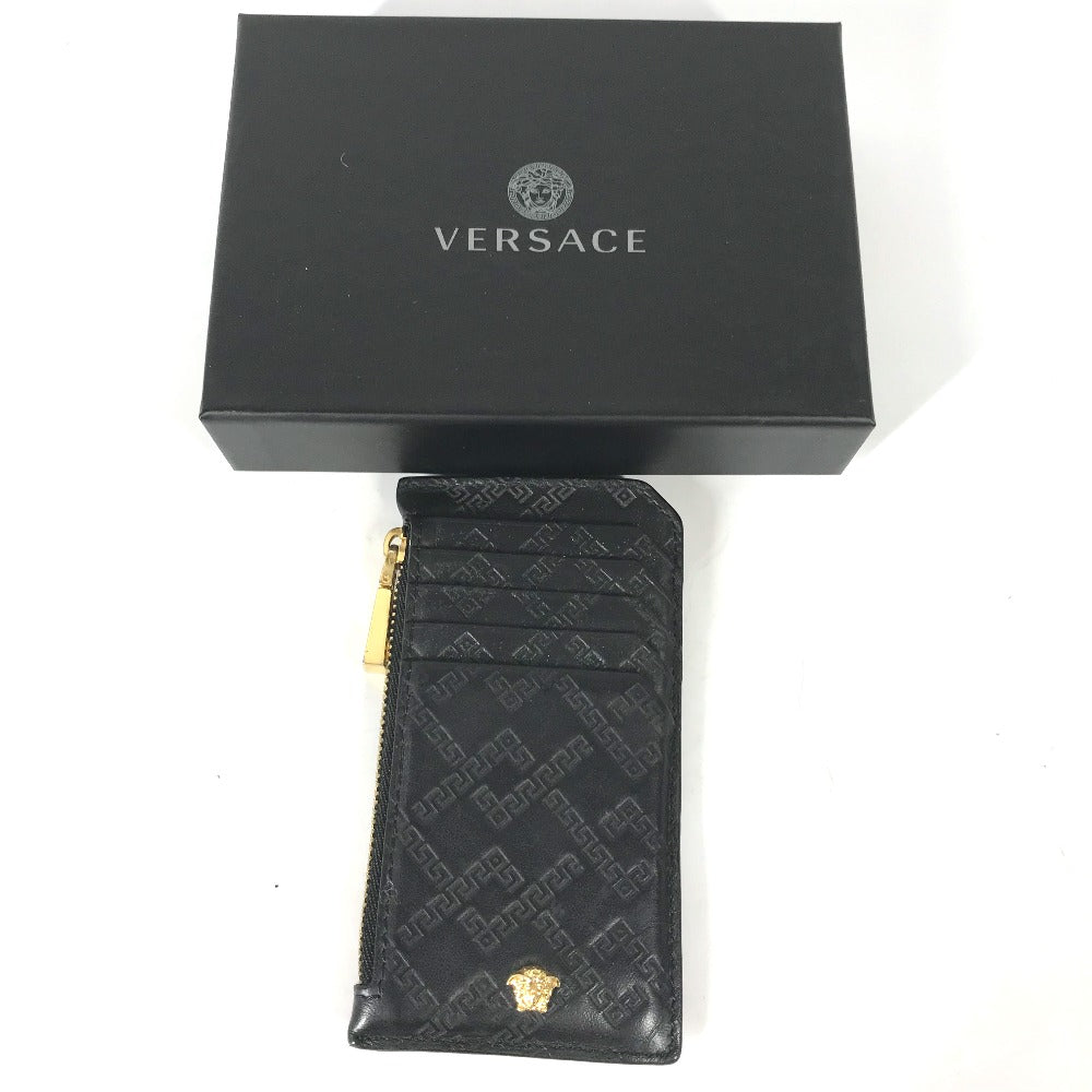 Versace Coin Case Leather Black Wallet Coin Pocket Medusa Mens