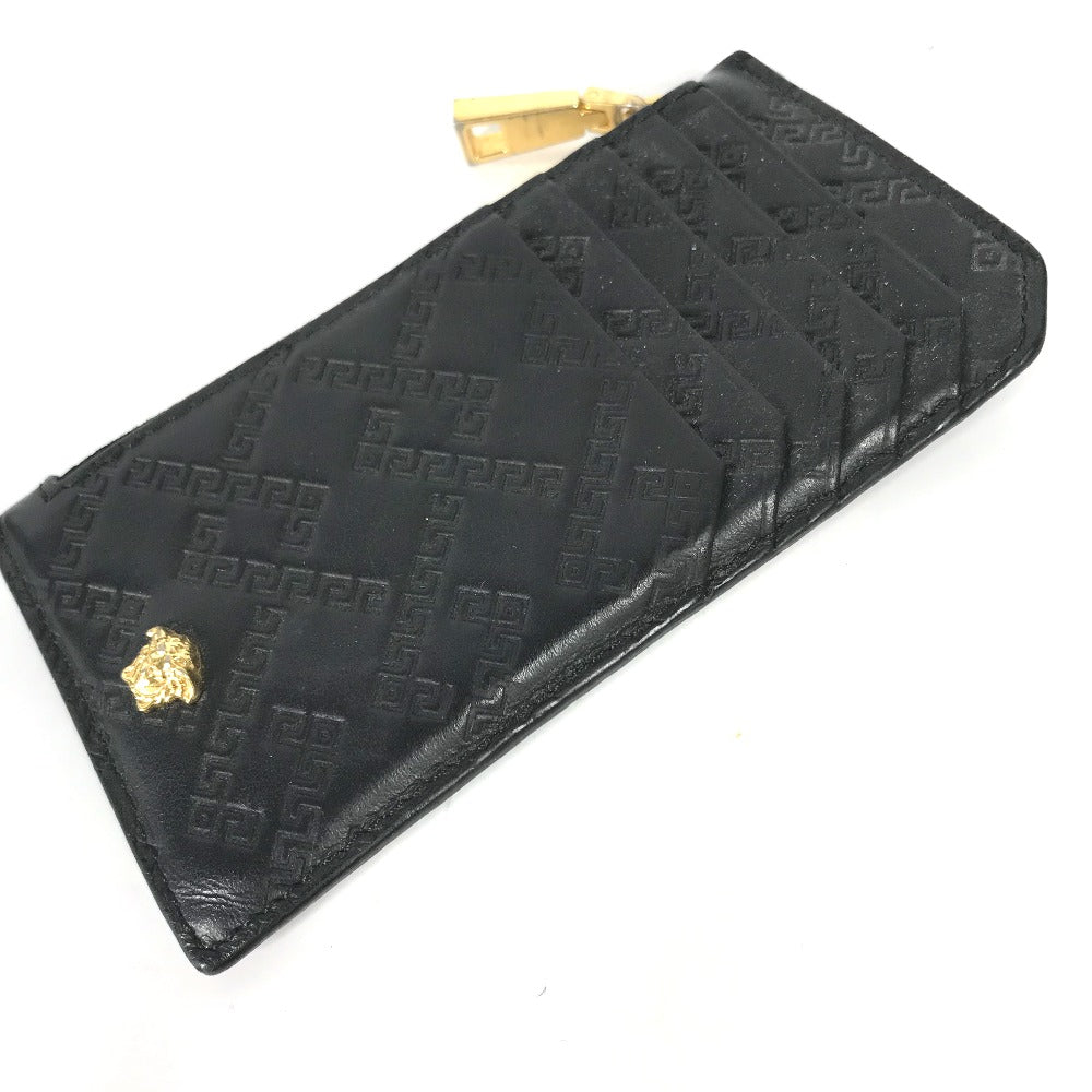 Versace Coin Case Leather Black Wallet Coin Pocket Medusa Mens