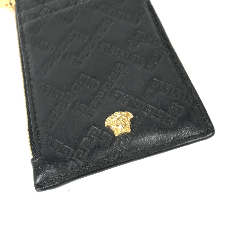 Versace Coin Case Leather Black Wallet Coin Pocket Medusa Mens