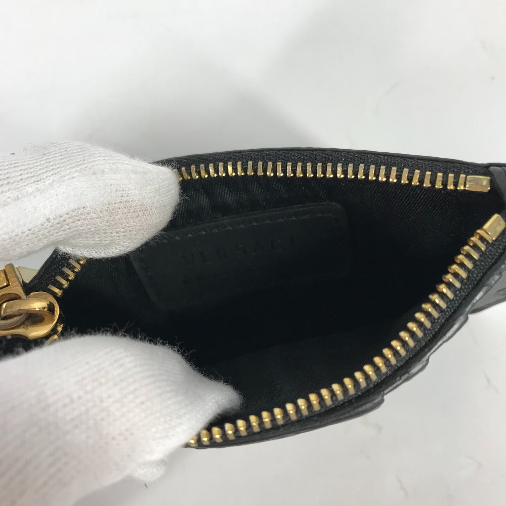 Versace Coin Case Leather Black Wallet Coin Pocket Medusa Mens