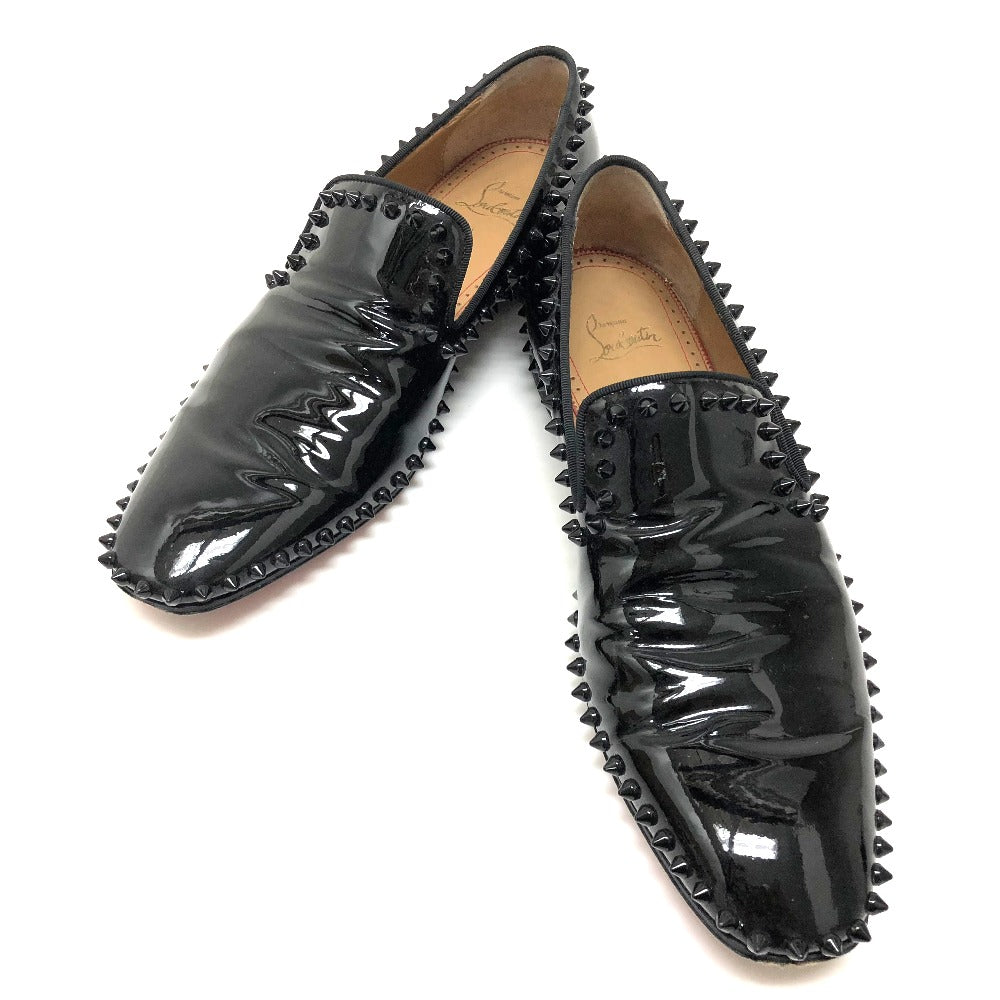 Christian Louboutin Leather Shoes Patent Leather Black Loafers Studs Mens 41