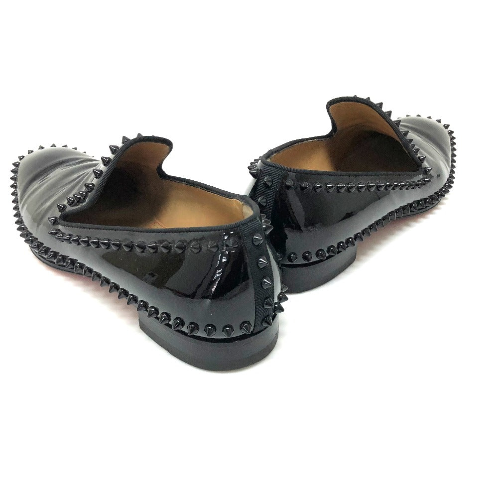 Christian Louboutin Leather Shoes Patent Leather Black Loafers Studs Mens 41