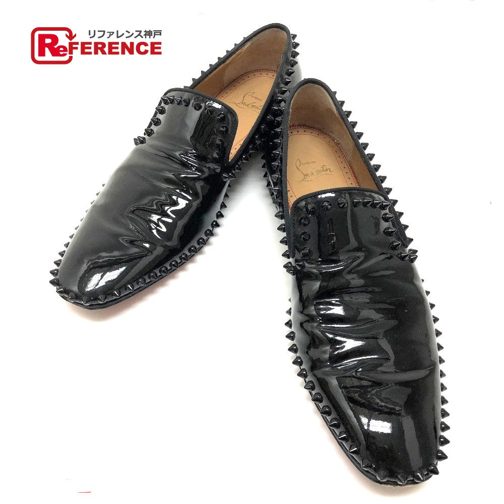 Christian Louboutin Leather Shoes Patent Leather Black Loafers Studs Mens 41