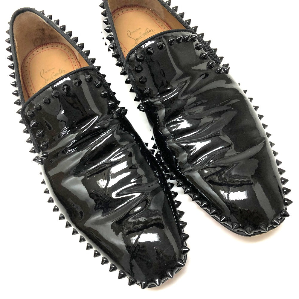 Christian Louboutin Leather Shoes Patent Leather Black Loafers Studs Mens 41