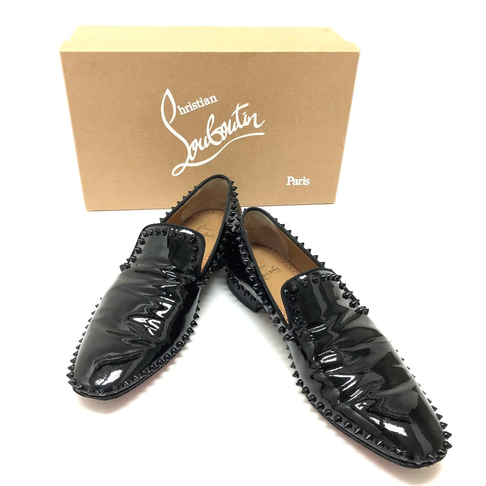 Christian Louboutin Leather Shoes Patent Leather Black Loafers Studs Mens 41