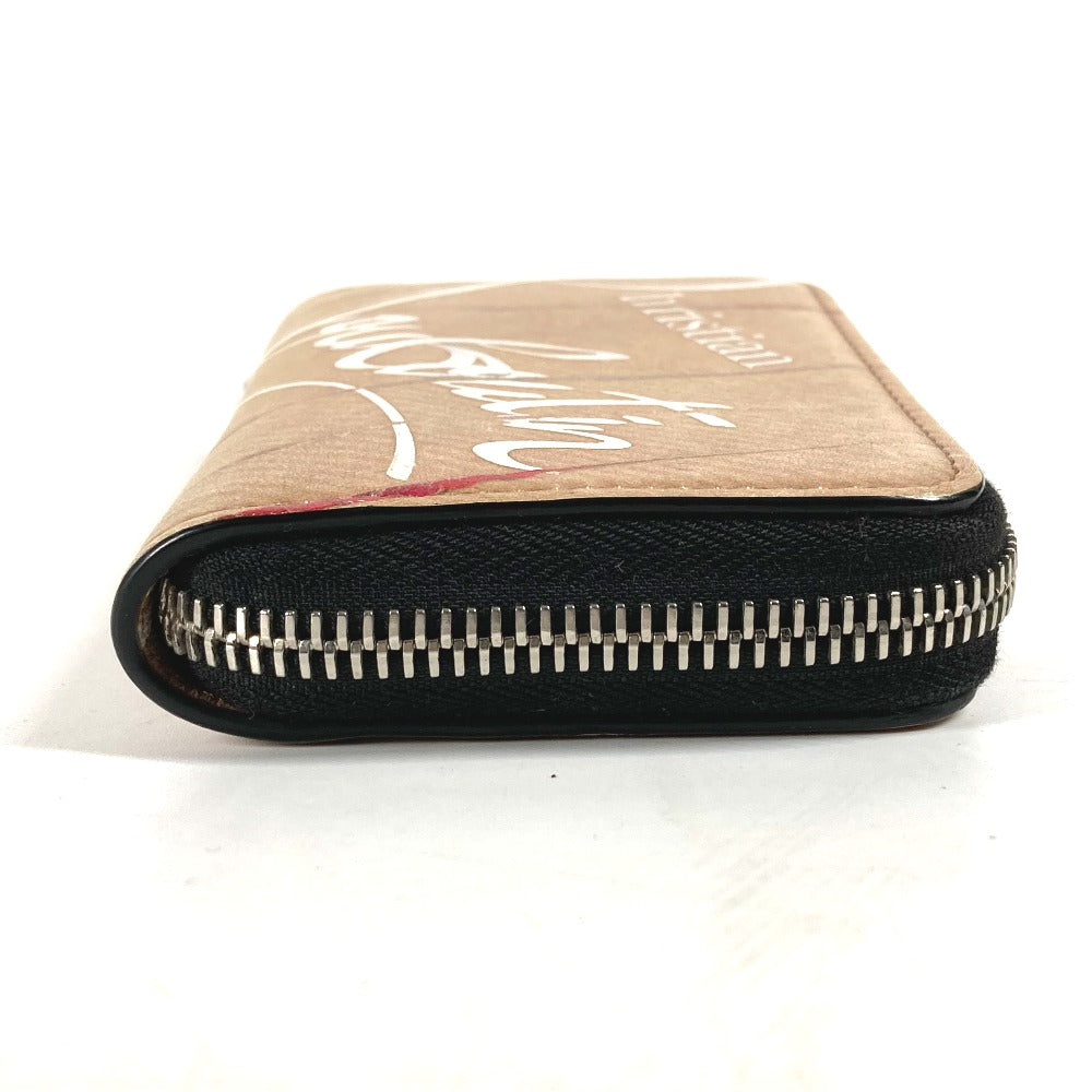Christian Louboutin Coin Case Leather Beige Wallet Coin Pocket Craft Logo Women