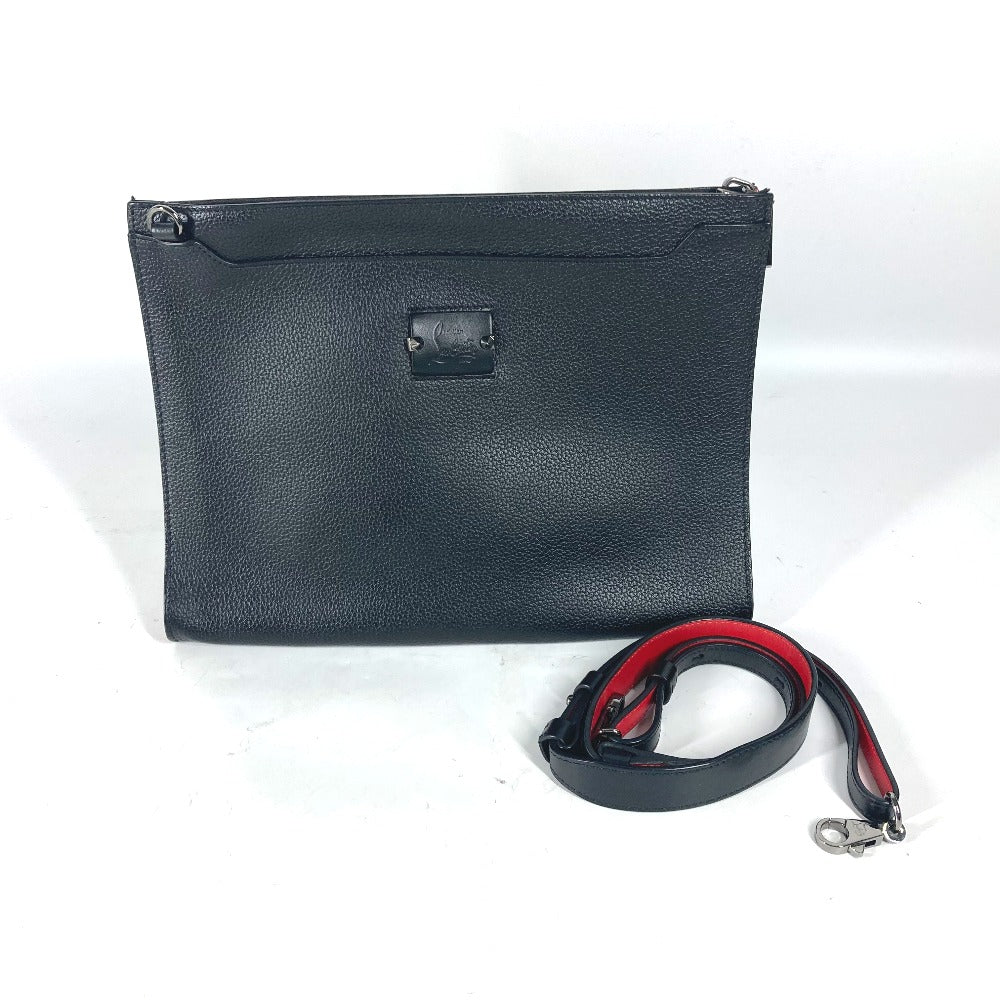 Christian Louboutin Shoulder Bag Leather Black Crossbody Logo Sky Sky Mens