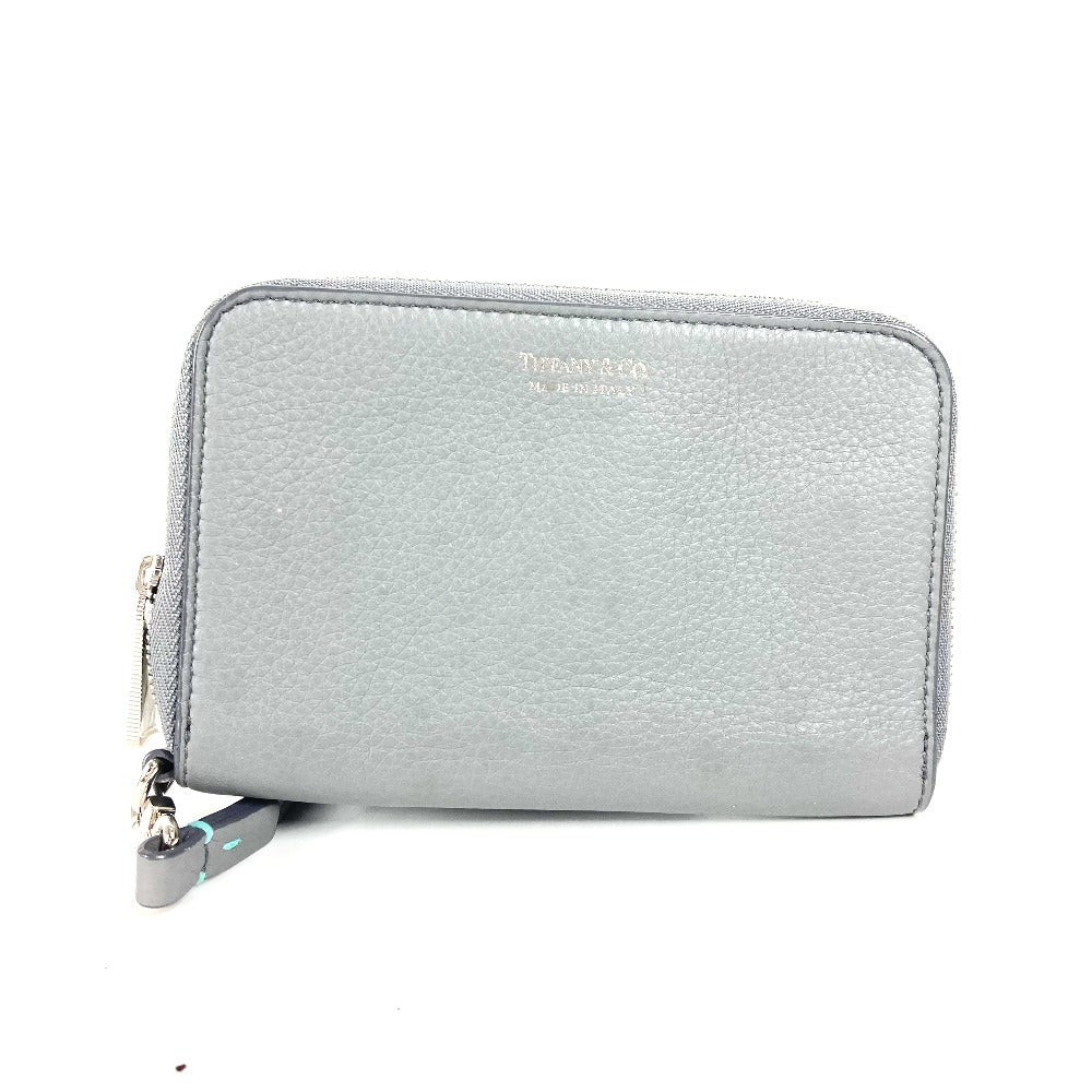 Tiffany&Co. Pouch Leather Gray Smartphone Pouch Card Case Business Card Holder Pass Case Logo Women