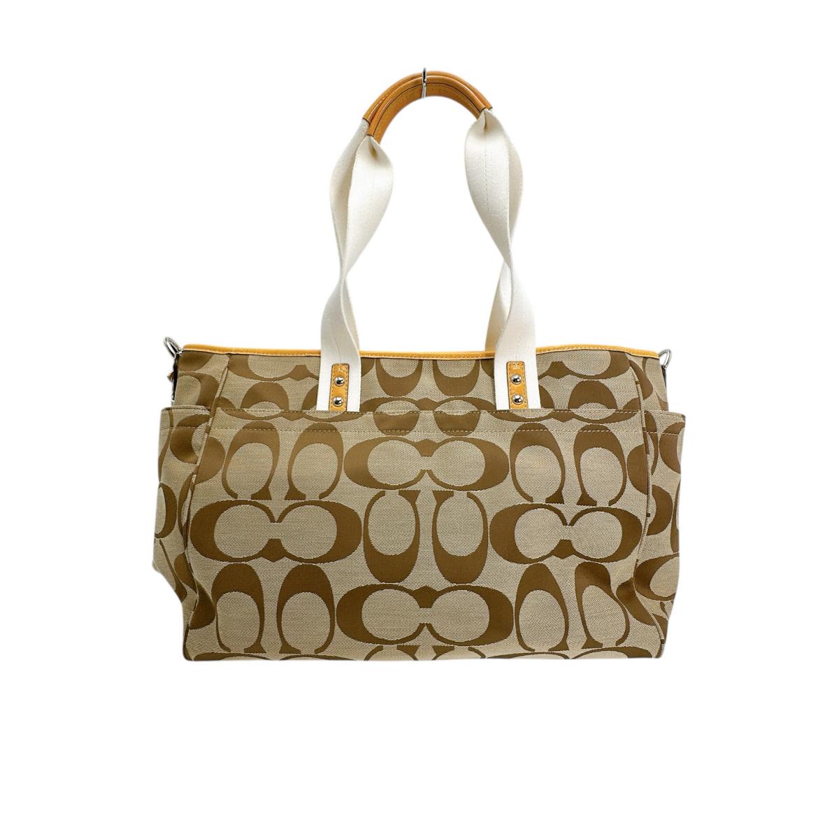 Coach Shoulder Bag F14871 Canvas Beige Handbag Large Capacity 2 Way Bag Women