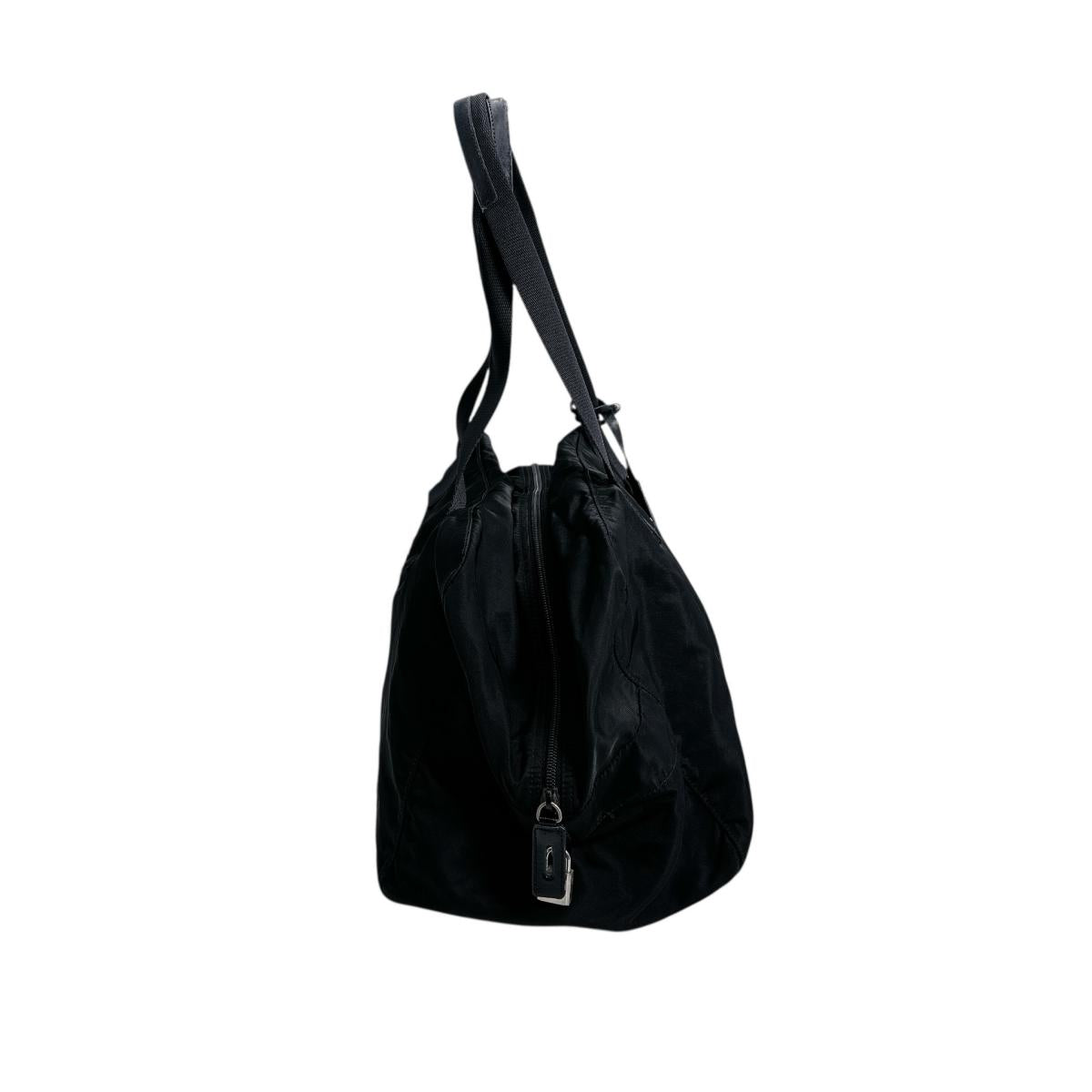 Prada Boston Duffel Bag Nylon Black Plain Travel Bag Duffle Bag