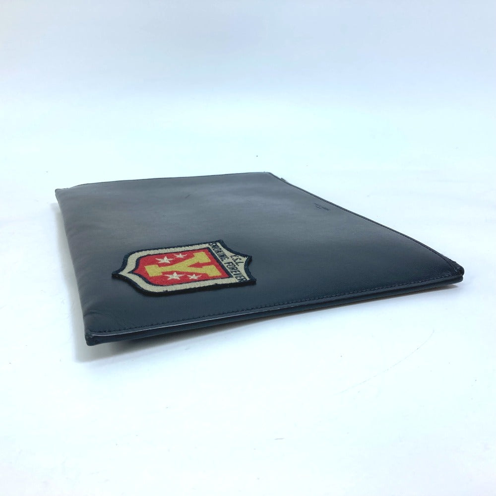 Saint Laurent Paris Clutch Bag 397295 Leather Black Pouch Logo Patch Mens