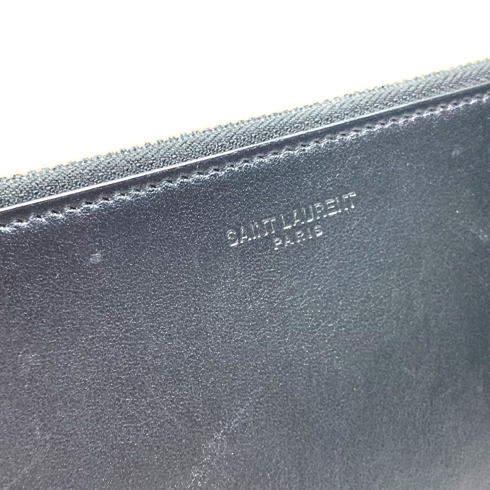 Saint Laurent Paris Clutch Bag 397295 Leather Black Pouch Logo Patch Mens