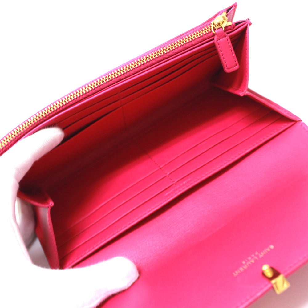 Saint Laurent Paris Long Wallet Purse 314995 Leather Pink Y Line Flap Wallet Women