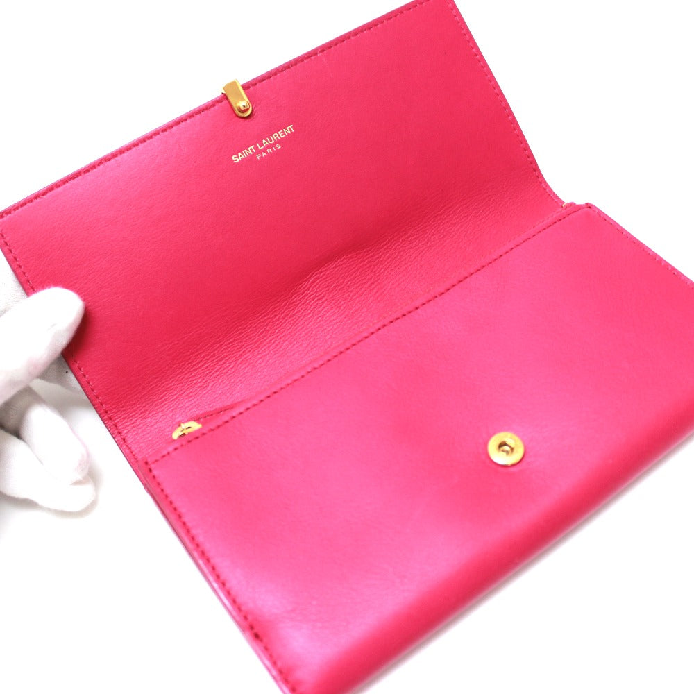 Saint Laurent Paris Long Wallet Purse 314995 Leather Pink Y Line Flap Wallet Women