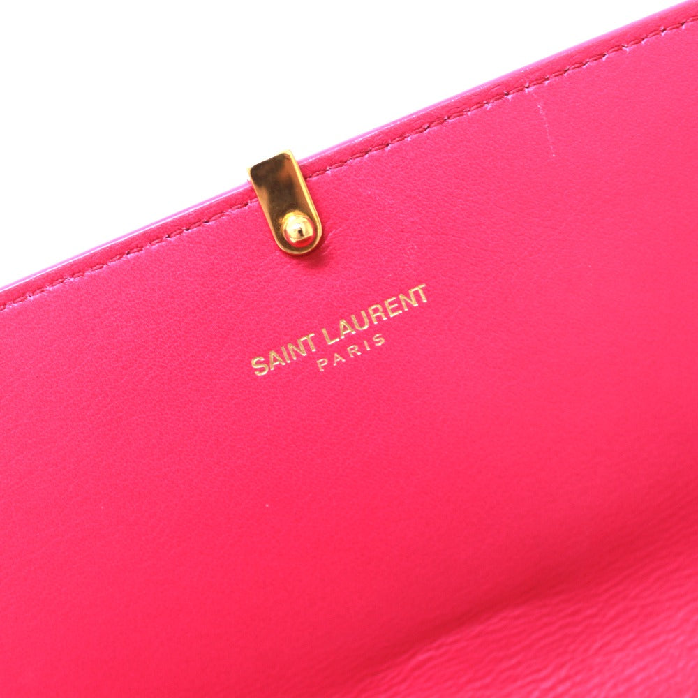 Saint Laurent Paris Long Wallet Purse 314995 Leather Pink Y Line Flap Wallet Women