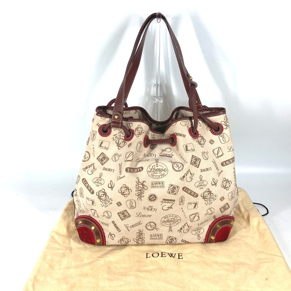 Loewe Shoulder Bag Canvas / Leather Beige 160Th Anniversary Logo Anagram Drawstring Bag Women