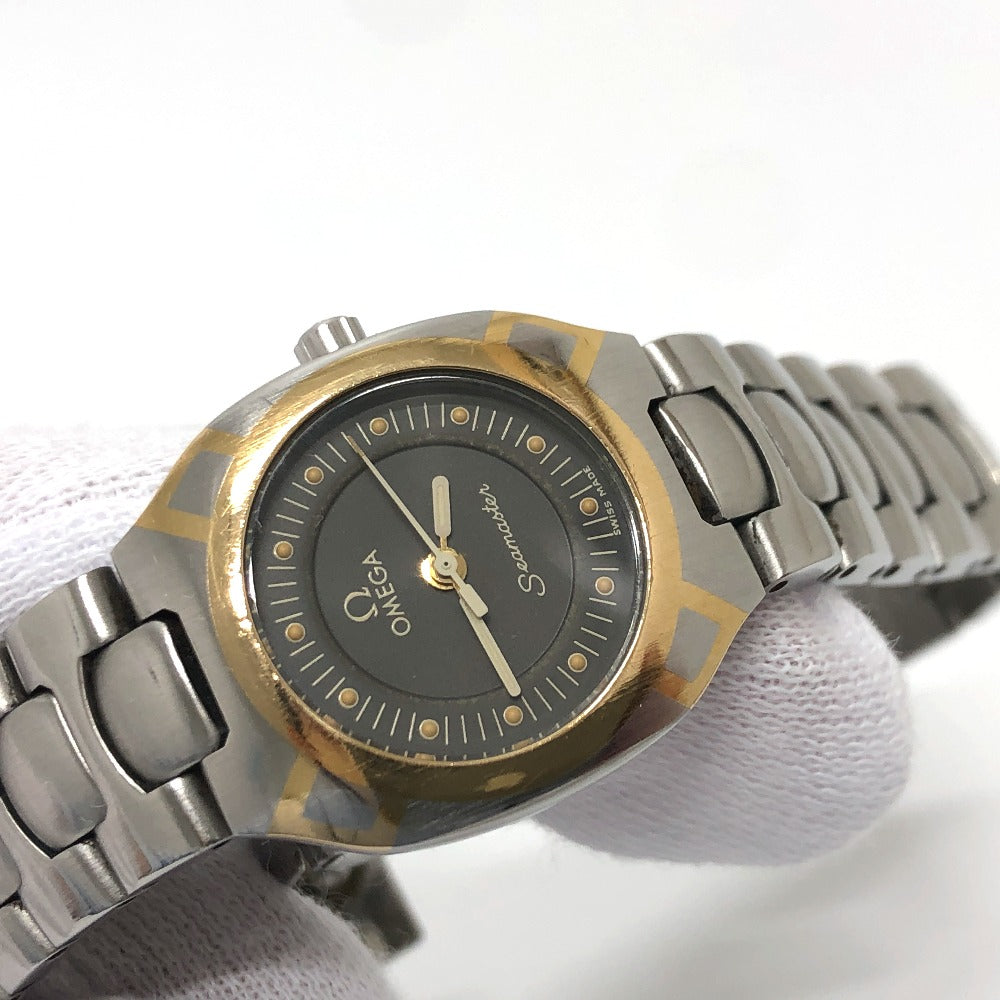 Omega Watches Quartz Stainless Steel Silver Seamaster Polaris Black Dial Women