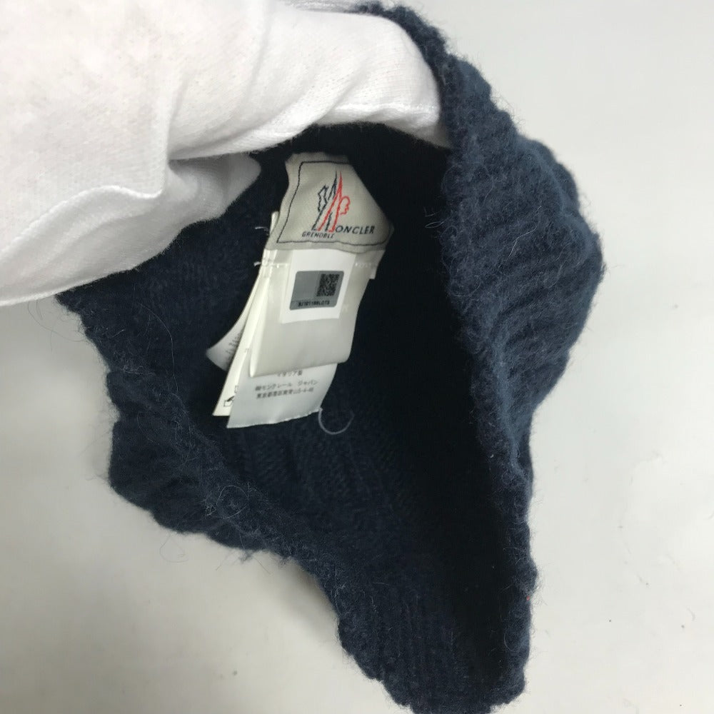 Moncler Knit Hat Wool , Acetate , Alpaca Navy Pom Pom Logo Women