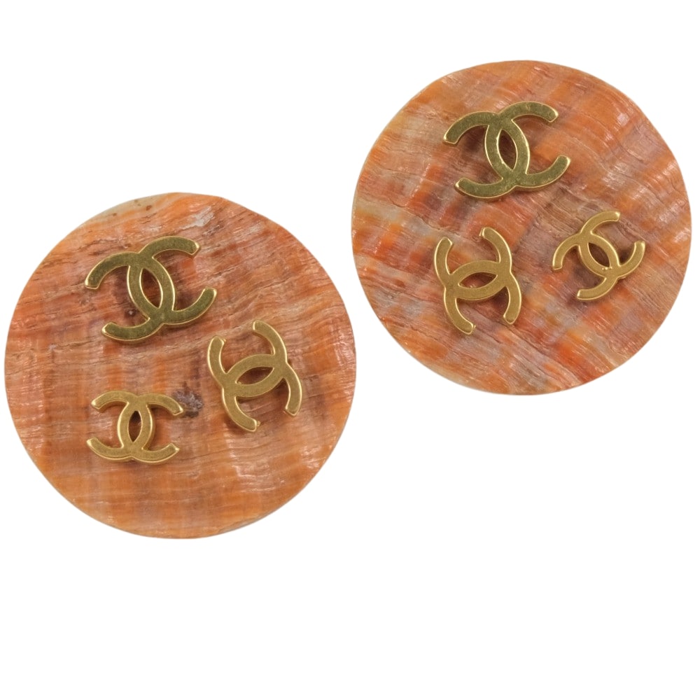 Chanel Earring Shell, Plated Gold Beige Coco Mark Women