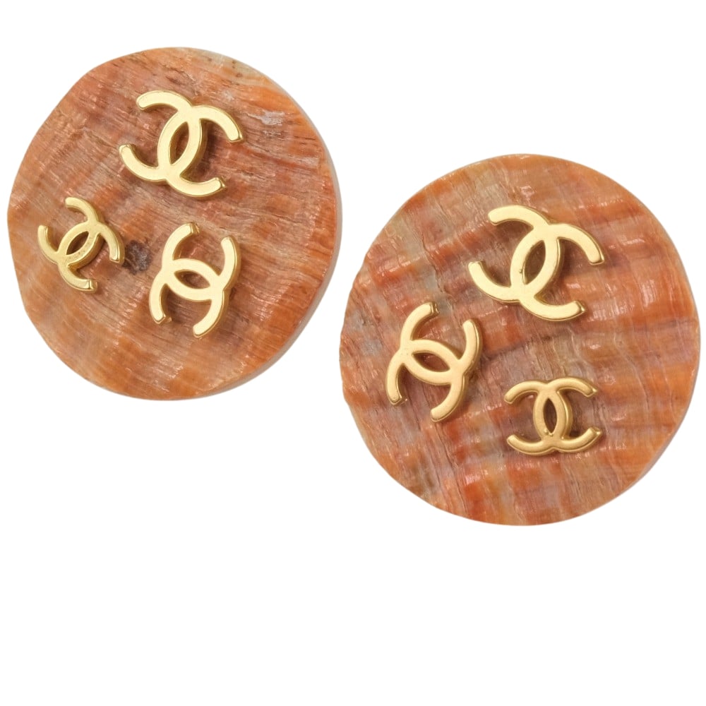 Chanel Earring Shell, Plated Gold Beige Coco Mark Women