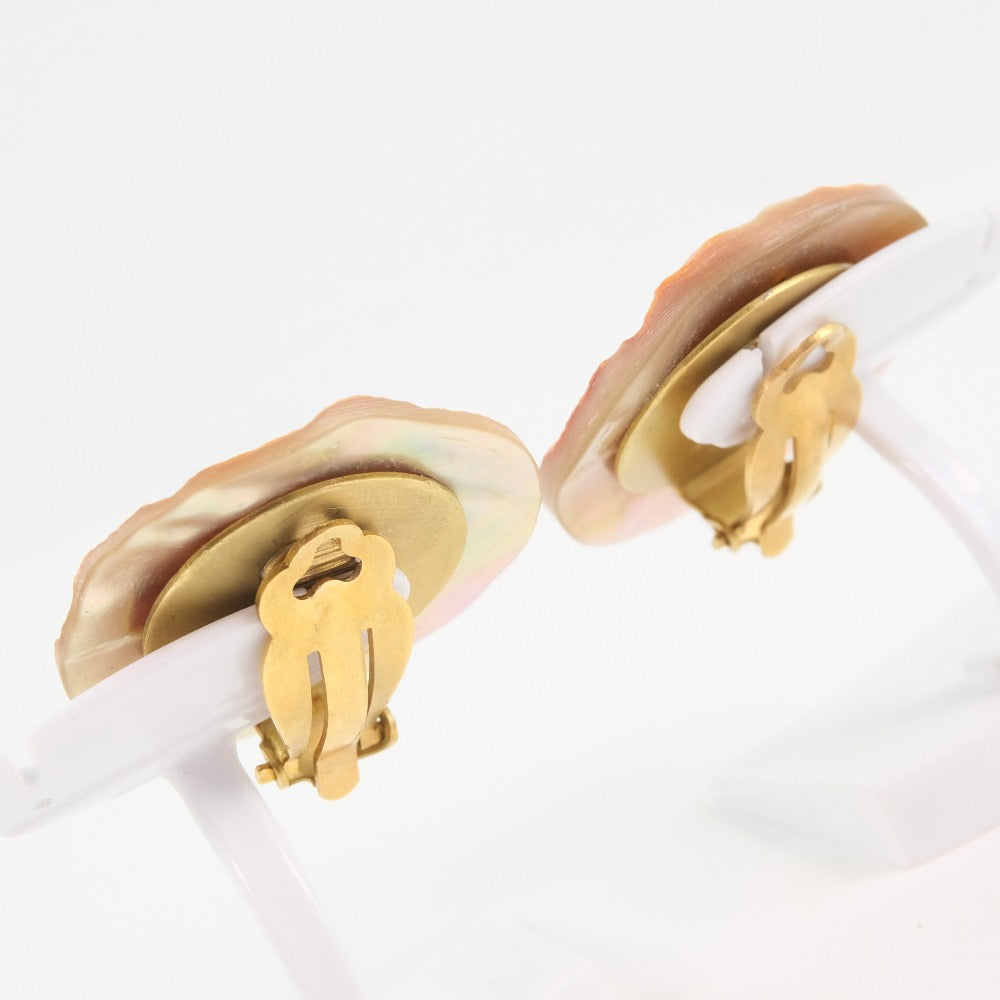 Chanel Earring Shell, Plated Gold Beige Coco Mark Women