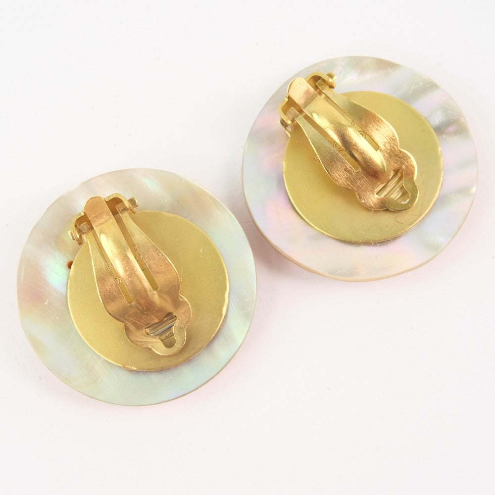 Chanel Earring Shell, Plated Gold Beige Coco Mark Women