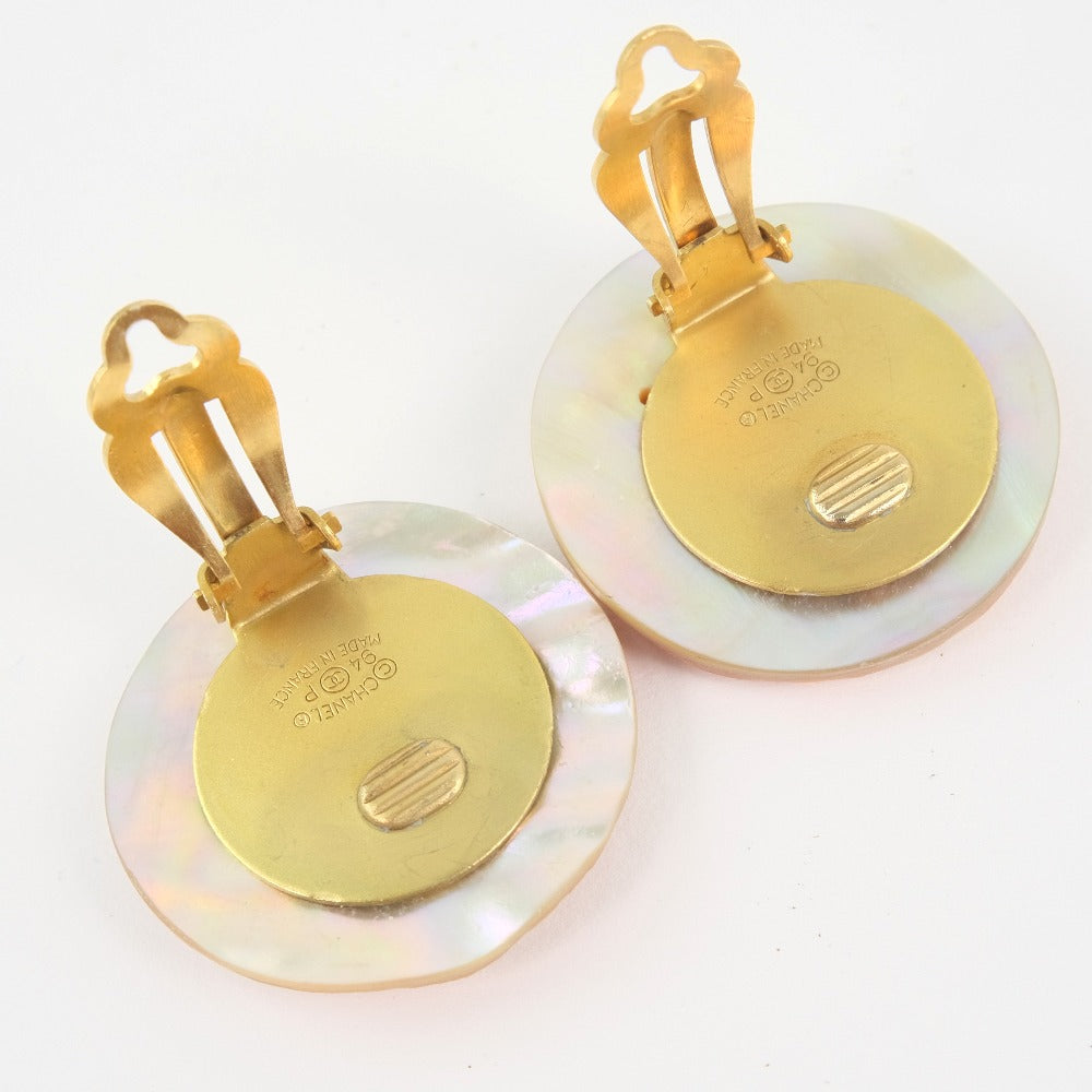 Chanel Earring Shell, Plated Gold Beige Coco Mark Women