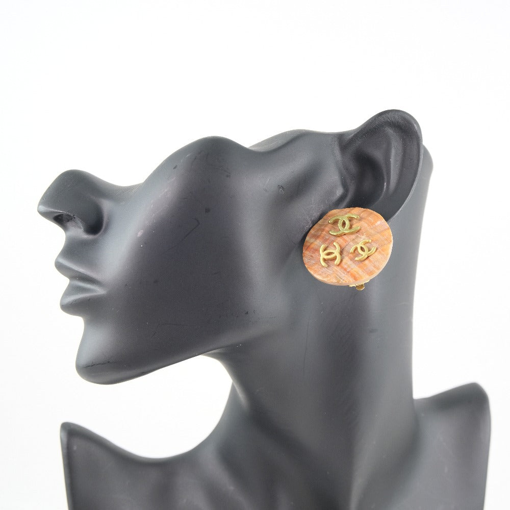 Chanel Earring Shell, Plated Gold Beige Coco Mark Women