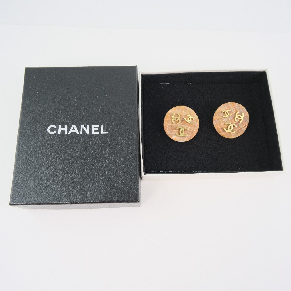 Chanel Earring Shell, Plated Gold Beige Coco Mark Women