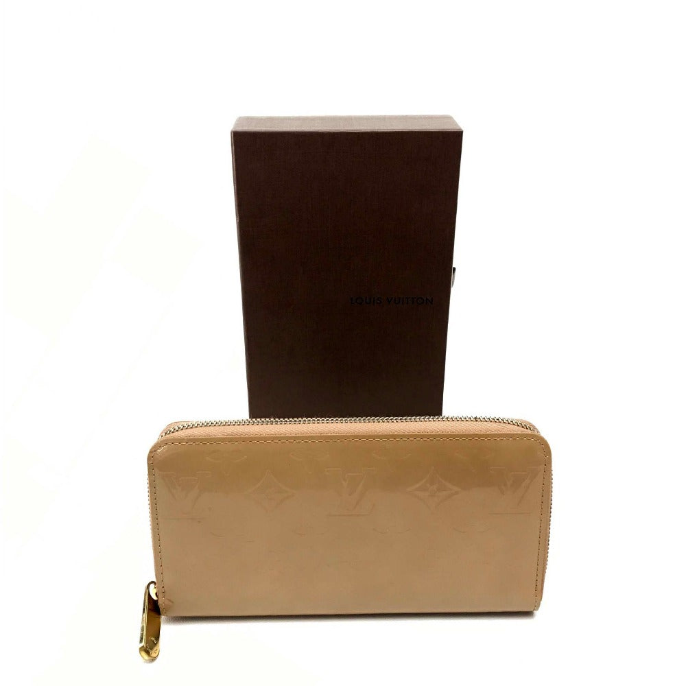 Louis Vuitton Long Wallet Purse M91470 Patent Leather Beige Vernis Zippy Wallet Women