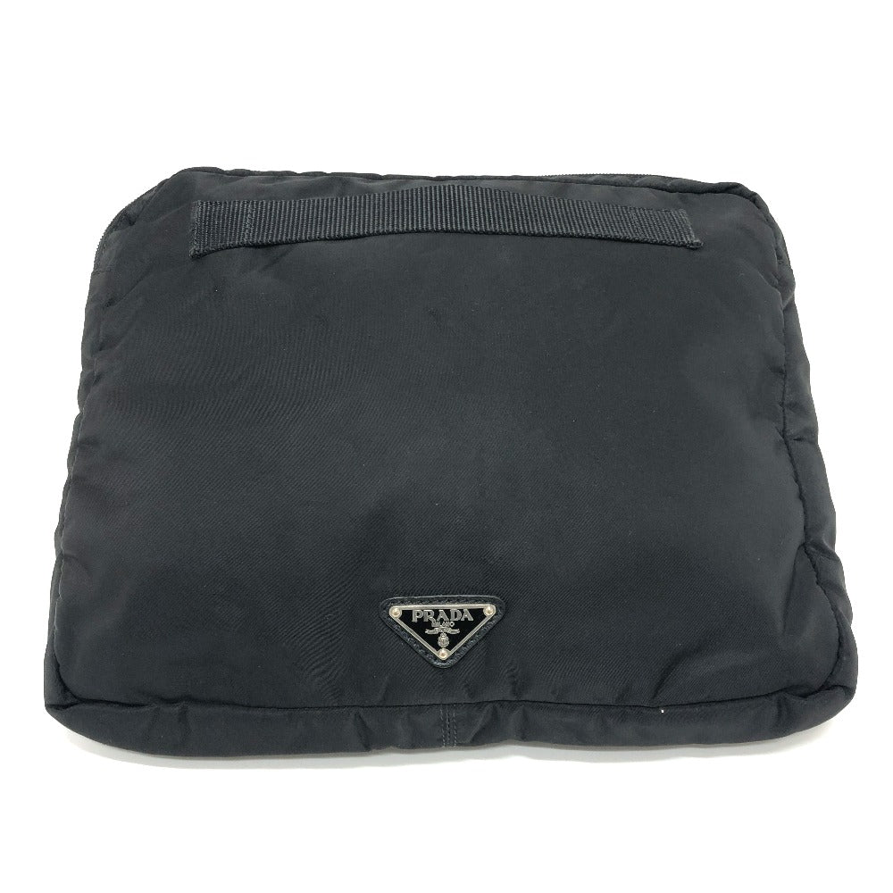 Prada Clutch Bag Nylon Black Triangular Plate Women