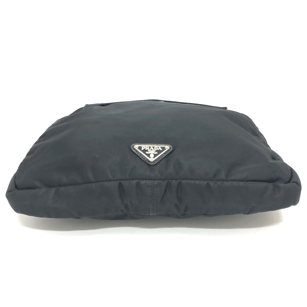 Prada Clutch Bag Nylon Black Triangular Plate Women