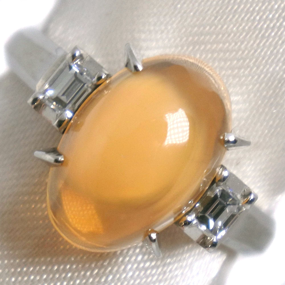 Jewelry Ring Pt900Platinum, Mexican Opal, Diamond Orange Women 10.5 Issue
