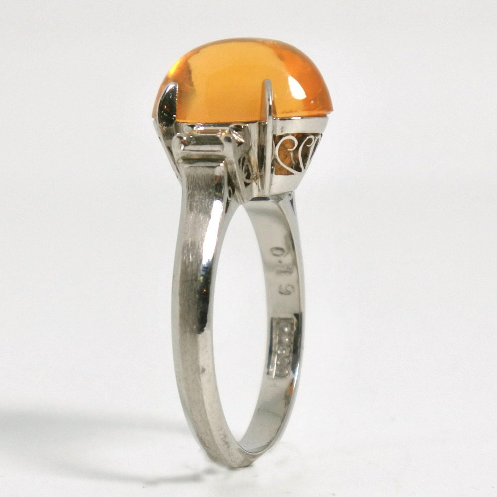 Jewelry Ring Pt900Platinum, Mexican Opal, Diamond Orange Women 10.5 Issue