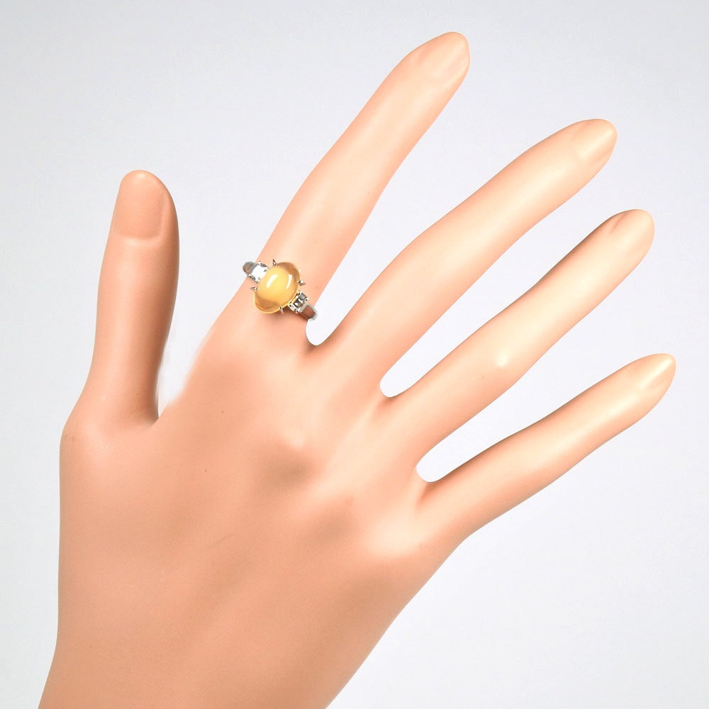 Jewelry Ring Pt900Platinum, Mexican Opal, Diamond Orange Women 10.5 Issue