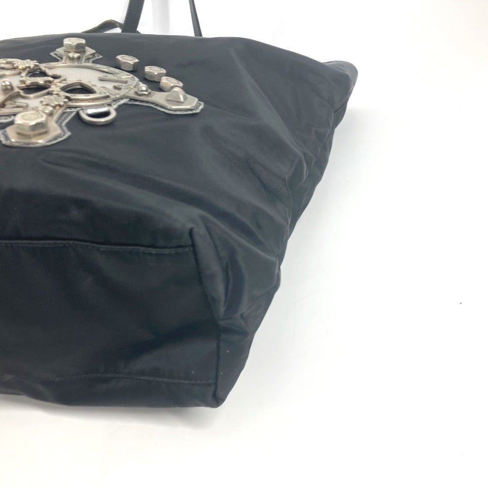 Prada Tote Bag Nylon / Leather Black Skull Logo