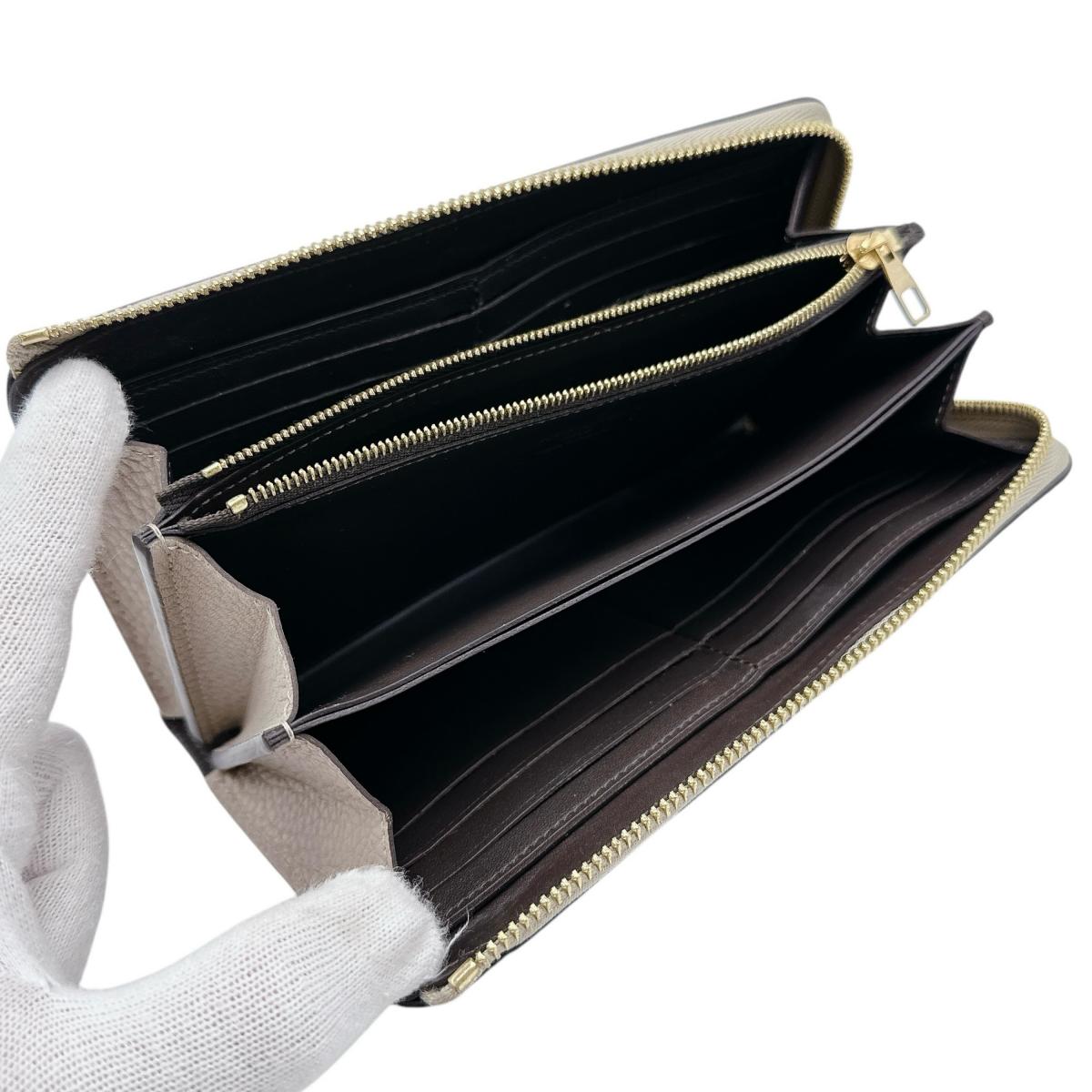 Louis Vuitton Long Wallet Purse M63104 Cowhide Beige L-Shaped Fastener Taurillon Clemence Leather