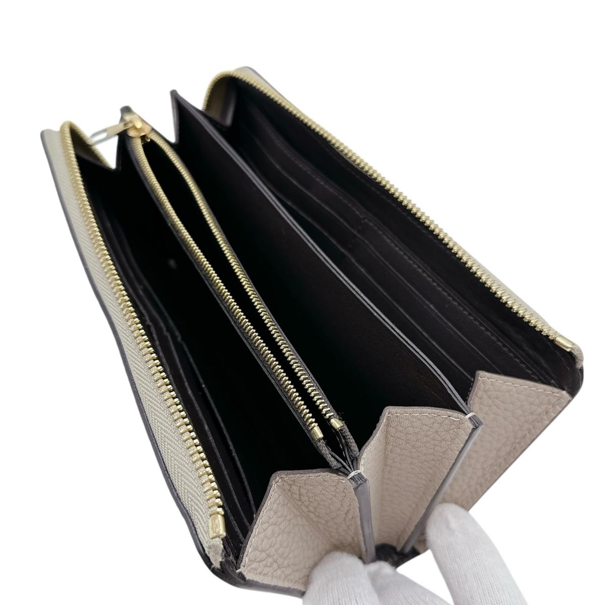 Louis Vuitton Long Wallet Purse M63104 Cowhide Beige L-Shaped Fastener Taurillon Clemence Leather