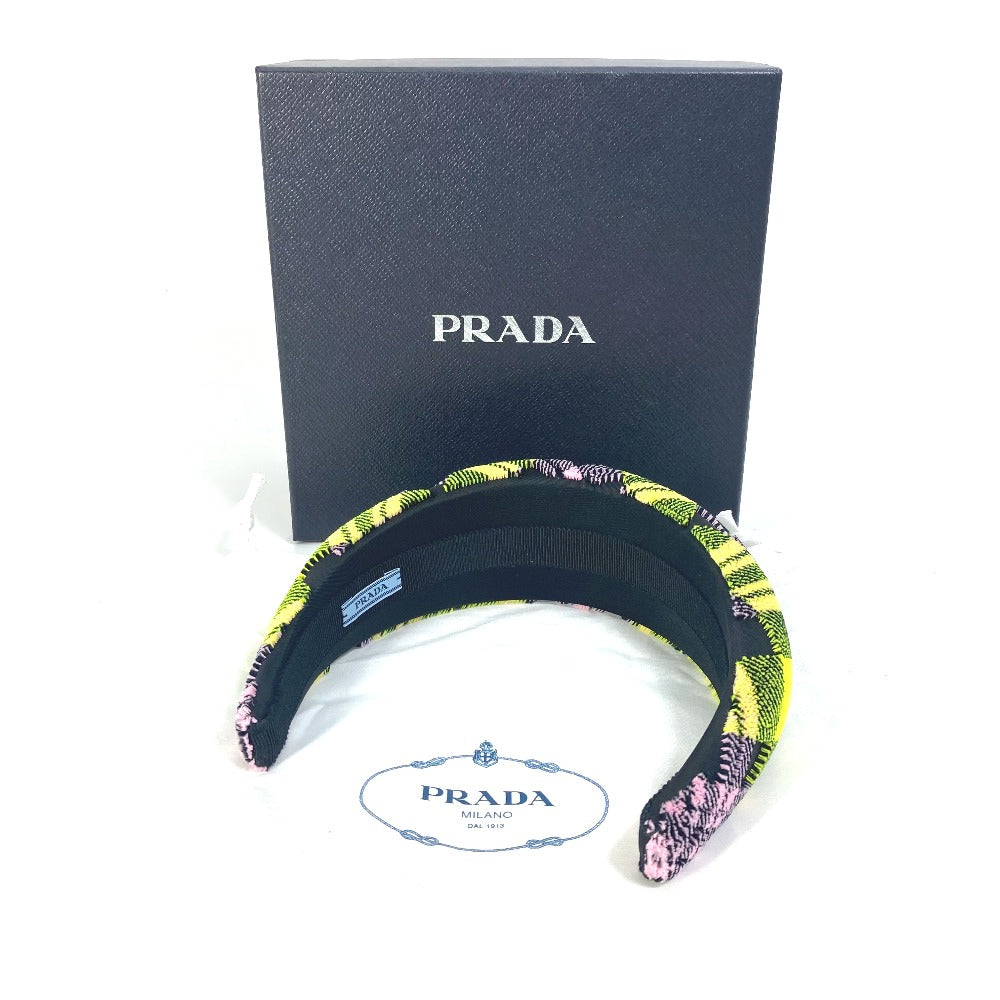 Prada Hair Accessory Nylon Yellow Pile Triangle Logo Plate Women