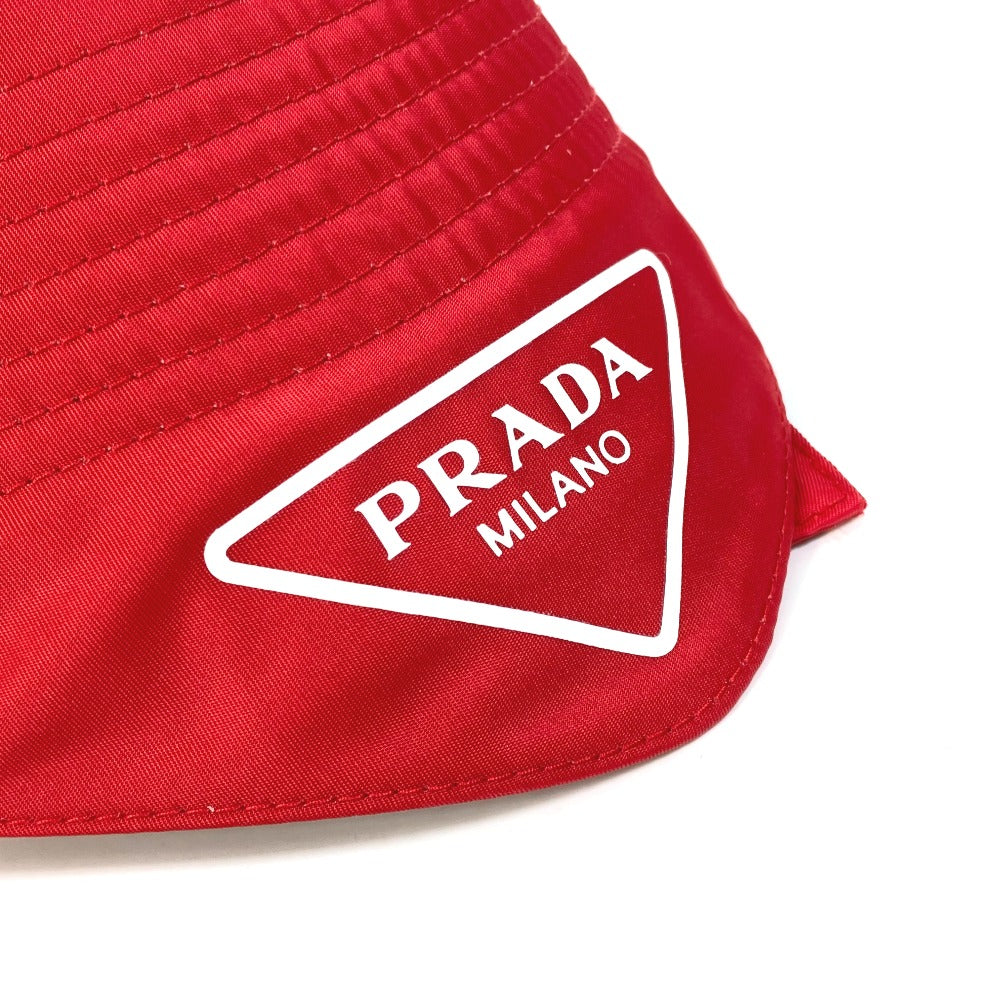 Prada Hat 2Hc280 Nylon Polyamide Red With String Triangle Logo Fisherman Hat Women Xxl