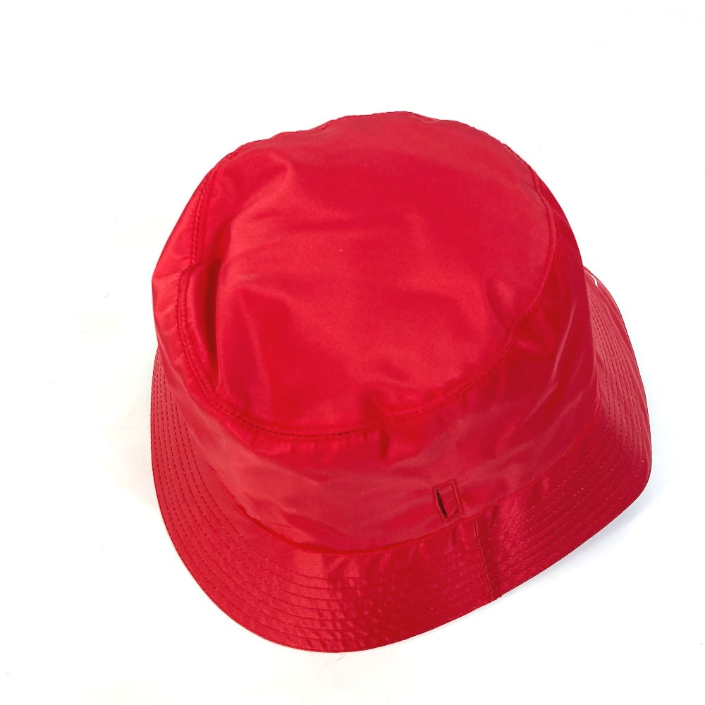 Prada Hat 2Hc280 Nylon Polyamide Red With String Triangle Logo Fisherman Hat Women Xxl