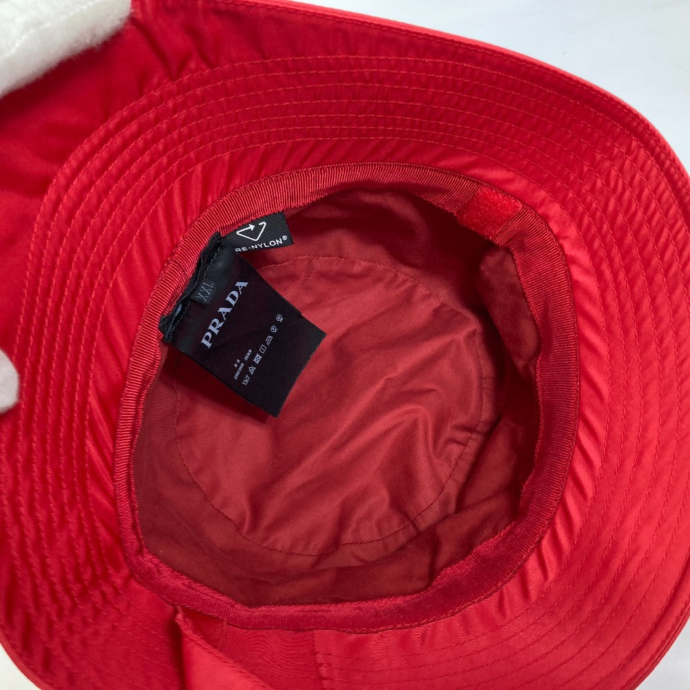 Prada Hat 2Hc280 Nylon Polyamide Red With String Triangle Logo Fisherman Hat Women Xxl